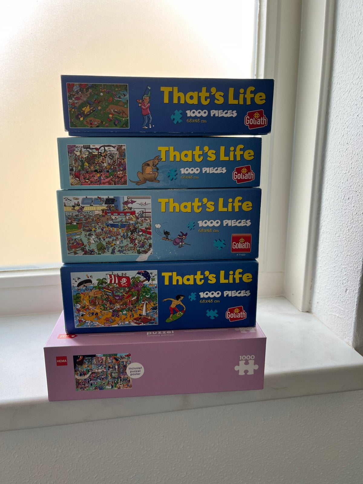 4 that’s life puzzels + 1 hema puzzel, Ophalen, 500 t/m 1500 stukjes, Zo goed als nieuw