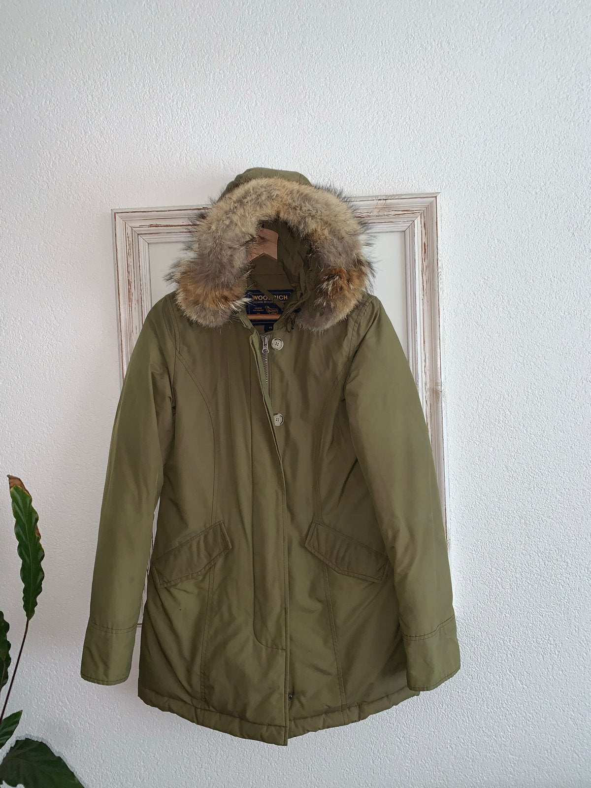 Woolrich winterjas met bontkraag - Maat S, Ophalen of Verzenden, Zo goed als nieuw, Maat 36 (S), Groen