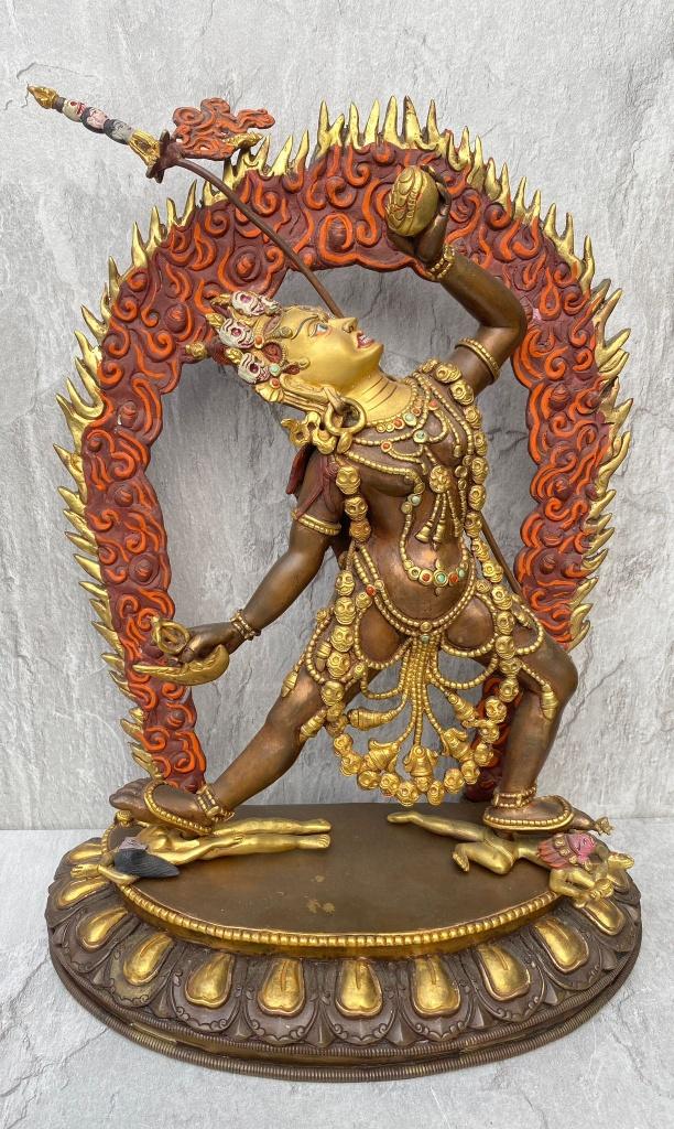 Zeldzaam brons Goldface Vajrayogini beeld 35cm 24k, Verzamelen, Religie, Zo goed als nieuw, Boeddhisme, Beeld(je), Ophalen of Verzenden