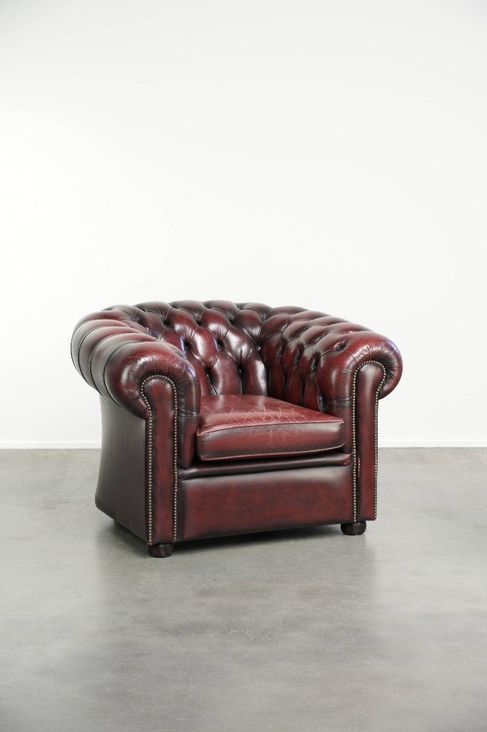 Chique geleefde Engelse chesterfield clubfauteuil/armchair, Ophalen, Gebruikt, Chesterfield, /