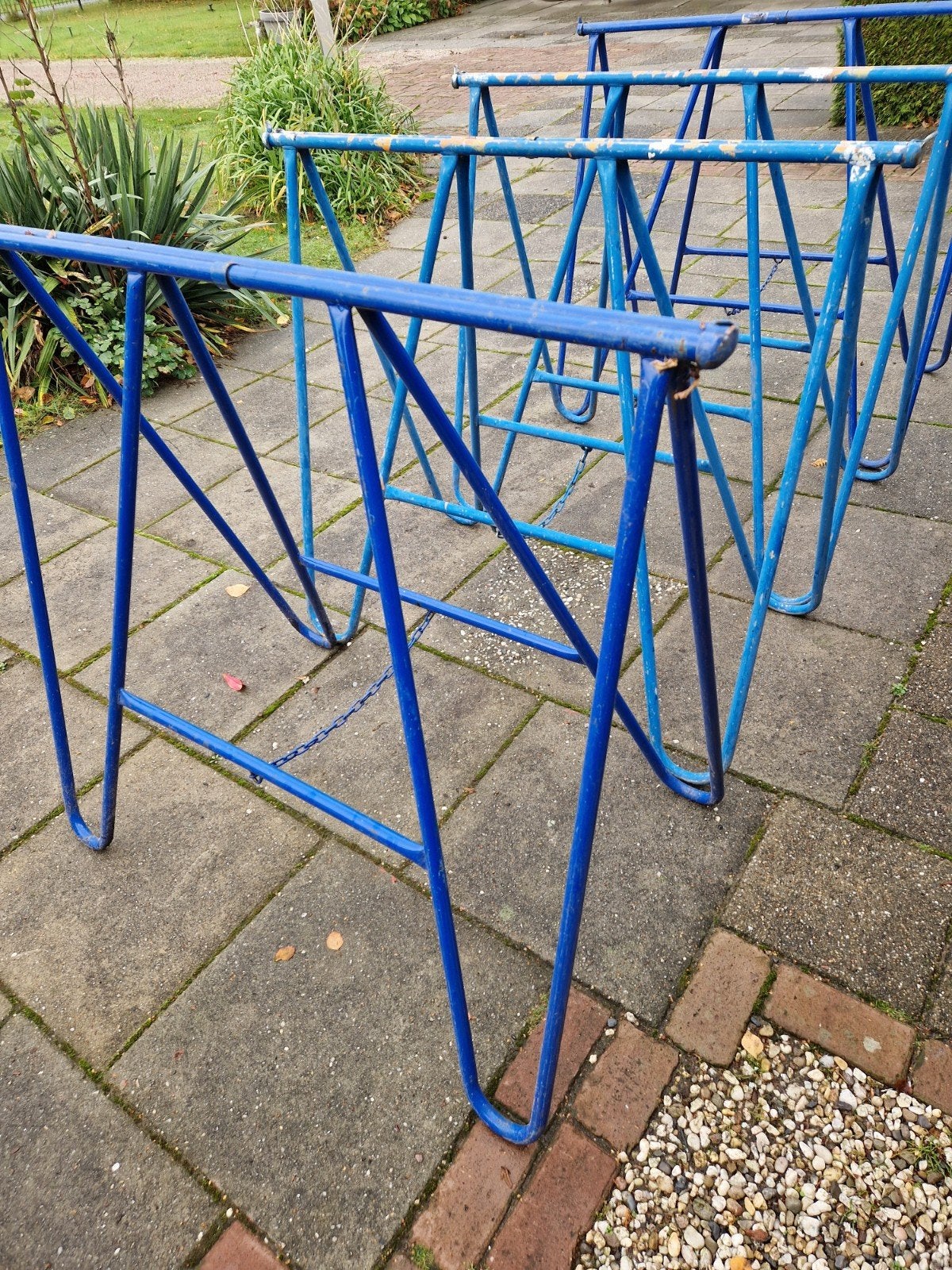 Steigerbokken -  blauwe schragen, Doe-het-zelf en Verbouw, Ophalen of Verzenden, Gebruikt, Overige typen, Minder dan 2 meter