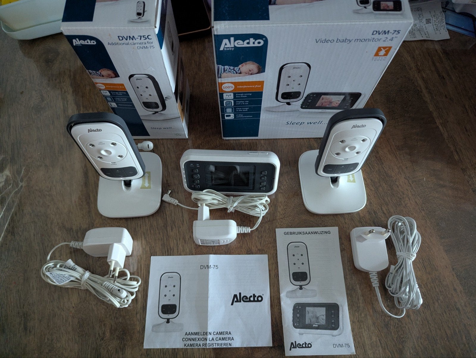Alecto DVM-75 Video Babyfoon + DVM-75C Extra Camera, Kinderen en Baby's, Ophalen, Zo goed als nieuw, 250 meter of meer, Camera