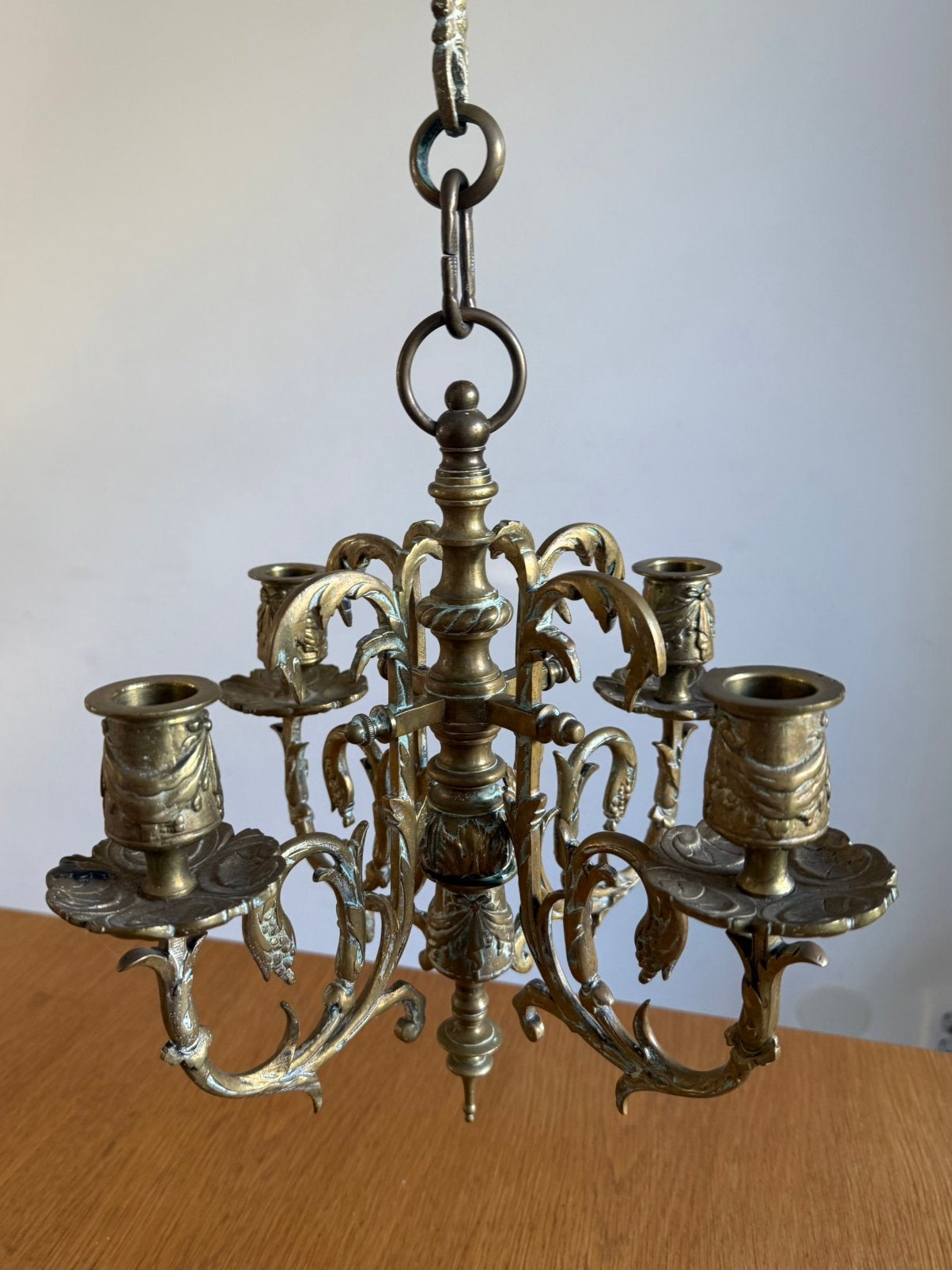 Antieke Franse kroonluchter kandelaar - messing brons design, Ophalen of Verzenden, Koper of Brons