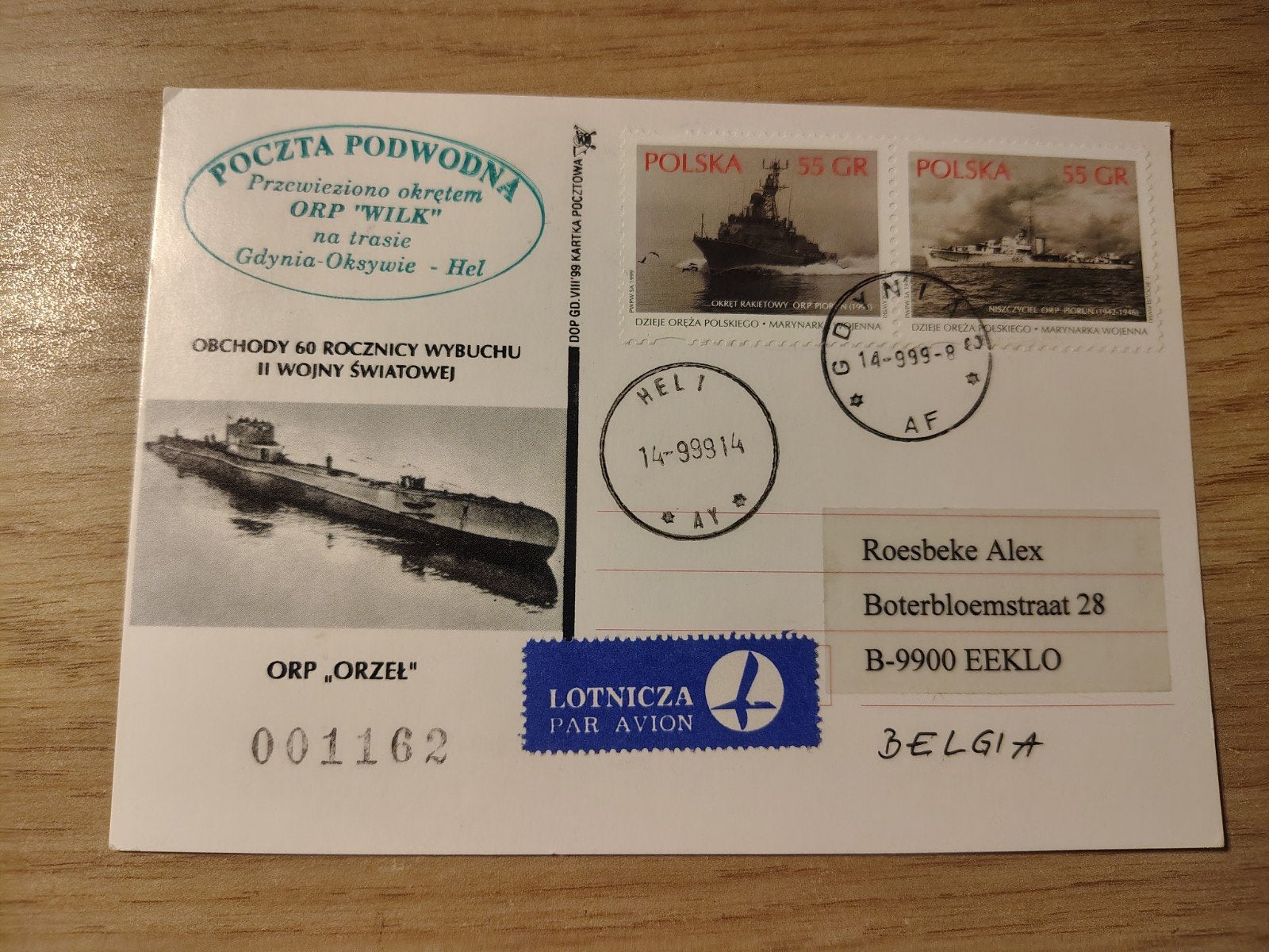 Polen onderzeeboot post Militaria ORP Orzel, Verzamelen, Ophalen of Verzenden