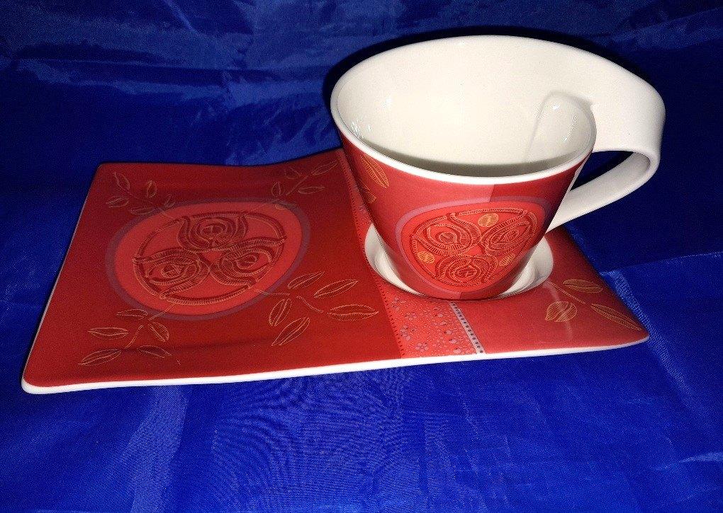 Villeroy&Boch New Wave Caffe Merah koffie kop en schotel, Huis en Inrichting, Keuken | Servies, Zo goed als nieuw, Kop(pen) en/of Schotel(s)