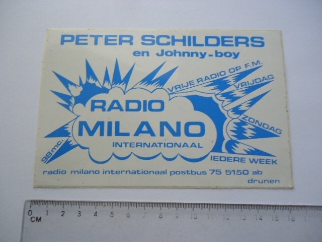 sticker oud Radio Milano Drunen piraat peter schilders retro, Verzenden, Zo goed als nieuw, Bedrijf of Vereniging