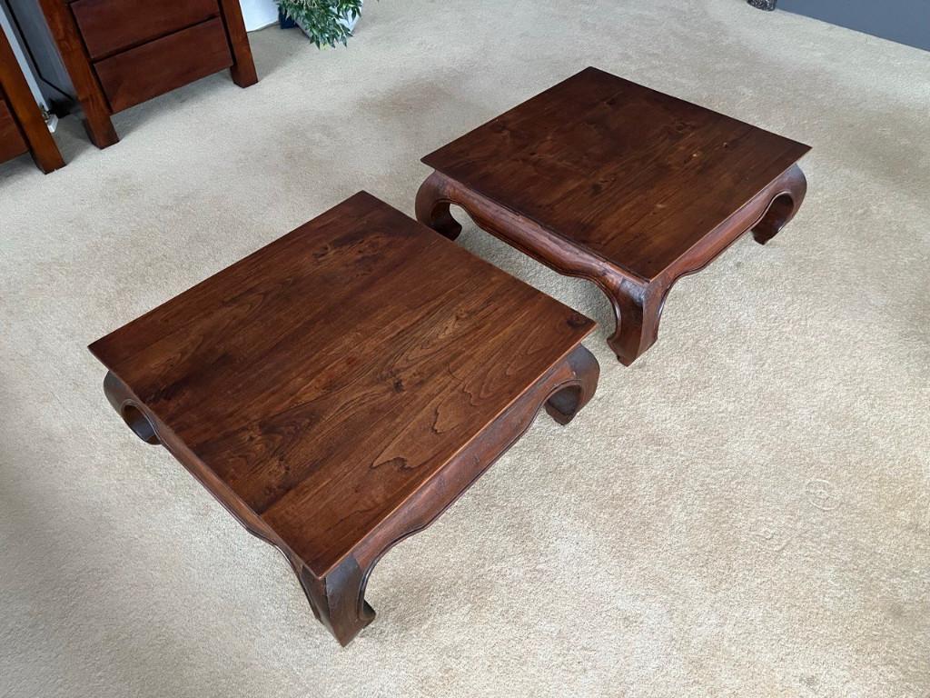 2 opiumtafels van Indonesisch teakhout 80x80x35 cm, Huis en Inrichting, Ophalen, Gebruikt, 50 tot 100 cm, Opium tafel