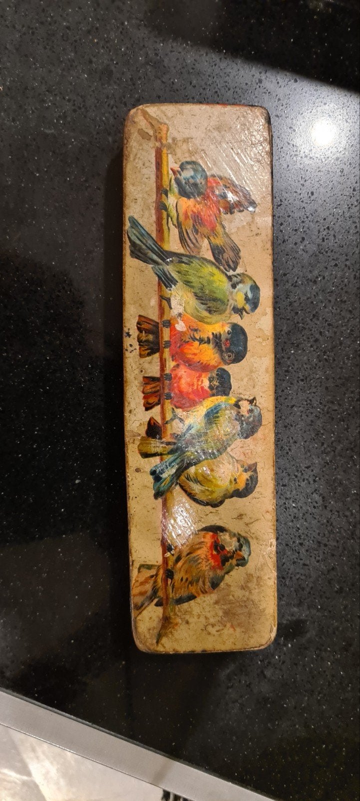 Antieke houten pennenbak met vogeldecoratie, Antiek en Kunst, Ophalen of Verzenden