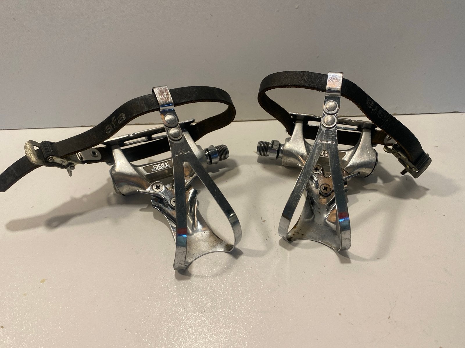 Shimano 600ex  pedalen met AFA toeclips en riempjes, Ophalen of Verzenden, Gebruikt