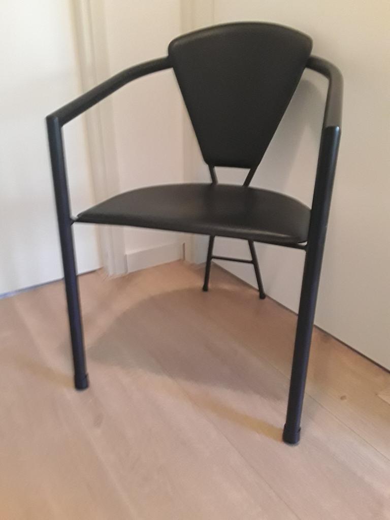 6 identieke zwart leren eettafel stoelen metalen frame, Huis en Inrichting, Stoelen, Verzenden, Zwart