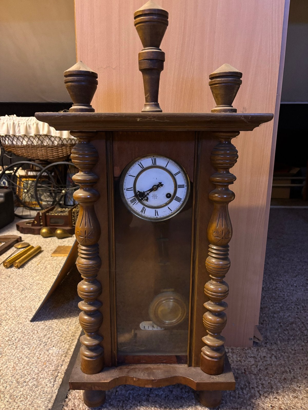 Vintage houten hangklok met slinger, Antiek en Kunst, Ophalen
