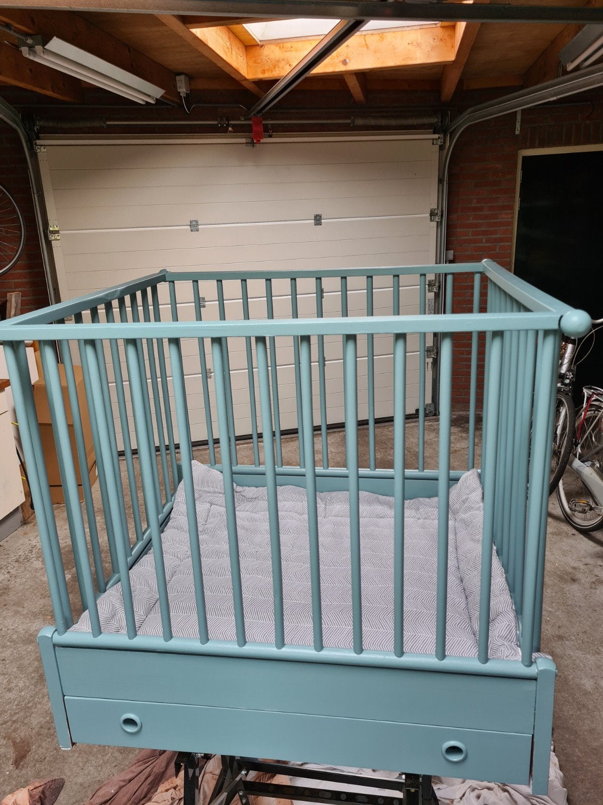 blauw groene box, Ophalen, Gebruikt, Rechthoekig, Lade
