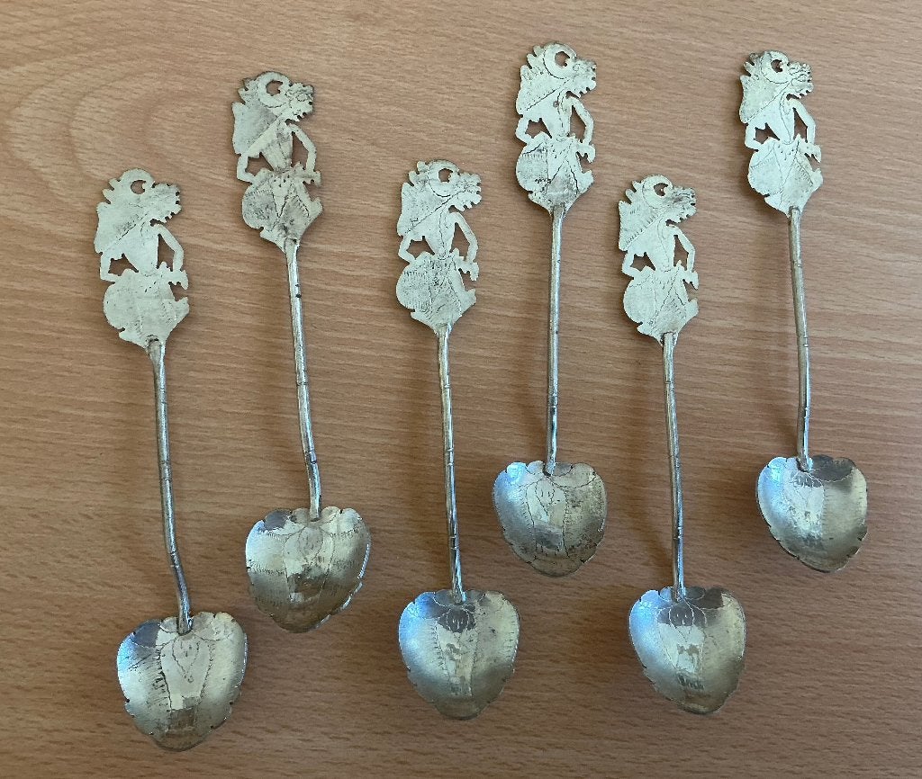 6 Djokja theelepeltjes Java Wajang, Antiek en Kunst, Antiek | Bestek, Ophalen