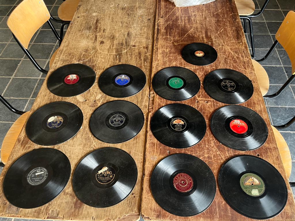 grammofoonplaten bakeliet vintage set decoratie, Gebruikt, Overige typen, Ophalen of Verzenden, Voor 1960