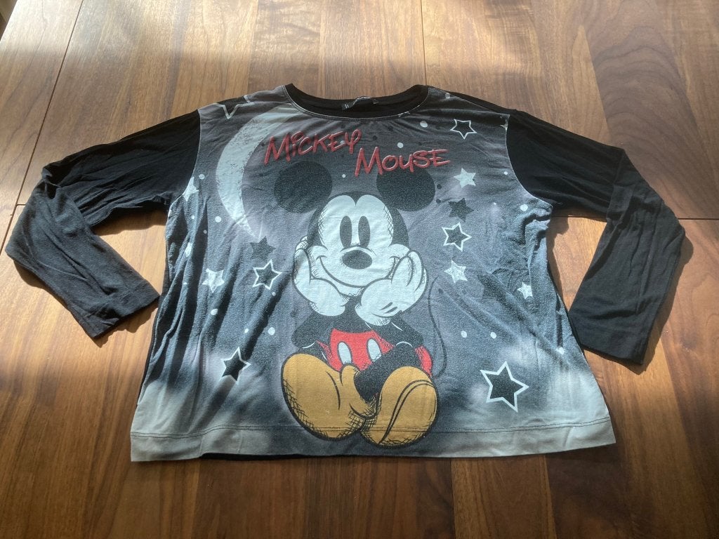 Monnalisa jakioo zwart wit stretch mickey mouse shirt 140!, Meisje, Ophalen of Verzenden, Zo goed als nieuw, Shirt of Longsleeve
