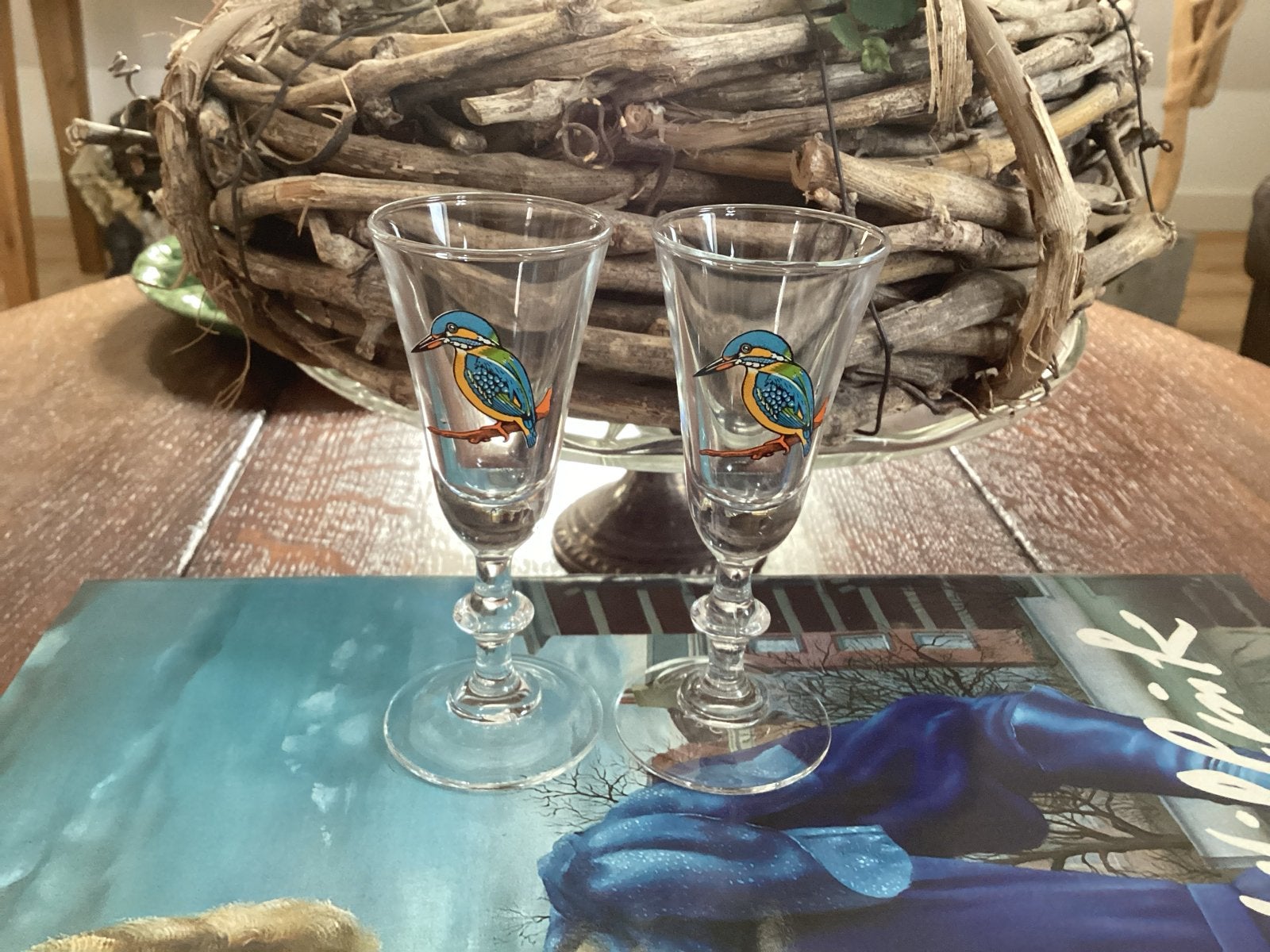 Verrerie Cristallerie d’Arques glaasje met ijsvogel deco, Antiek en Kunst, Ophalen of Verzenden