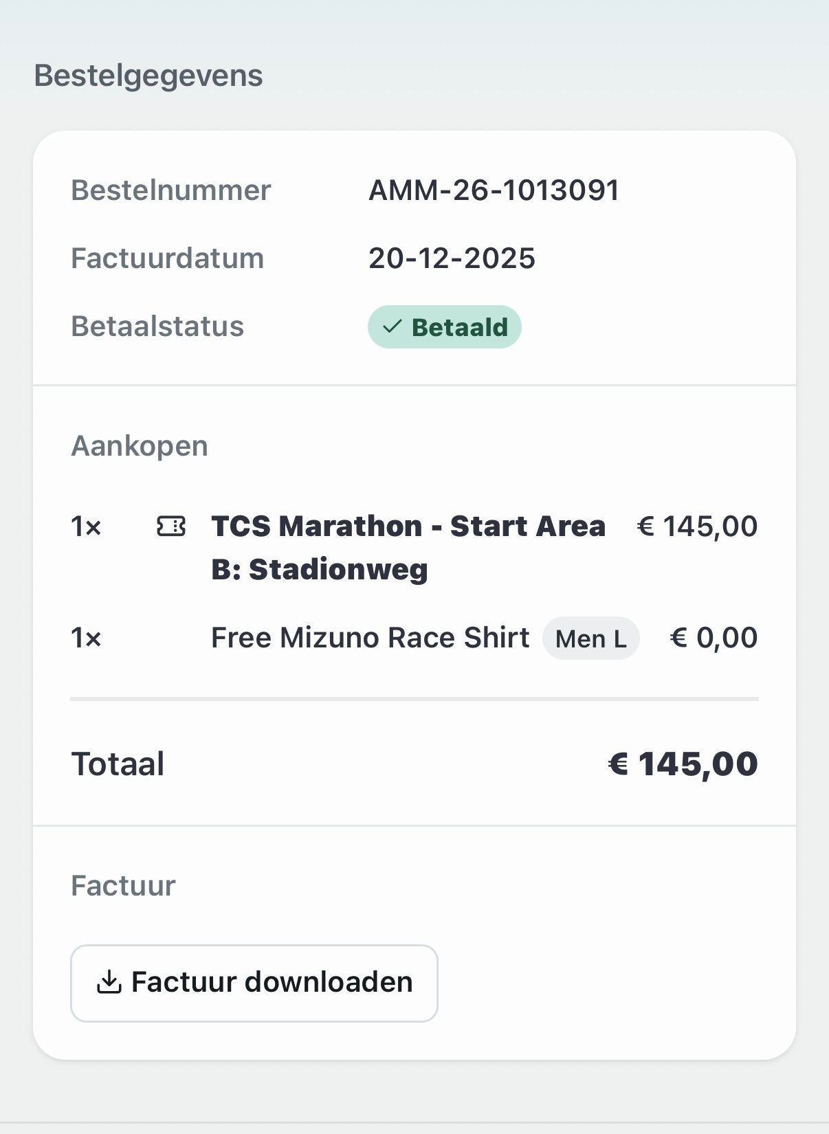 TCS Amsterdam Marathon 2026 – 1 marathon entry, Eén persoon, Overige soorten
