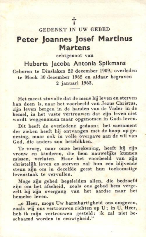 Martens Peter Joannes J.M. Dinslaken 1909-1962 Mook, Ophalen of Verzenden
