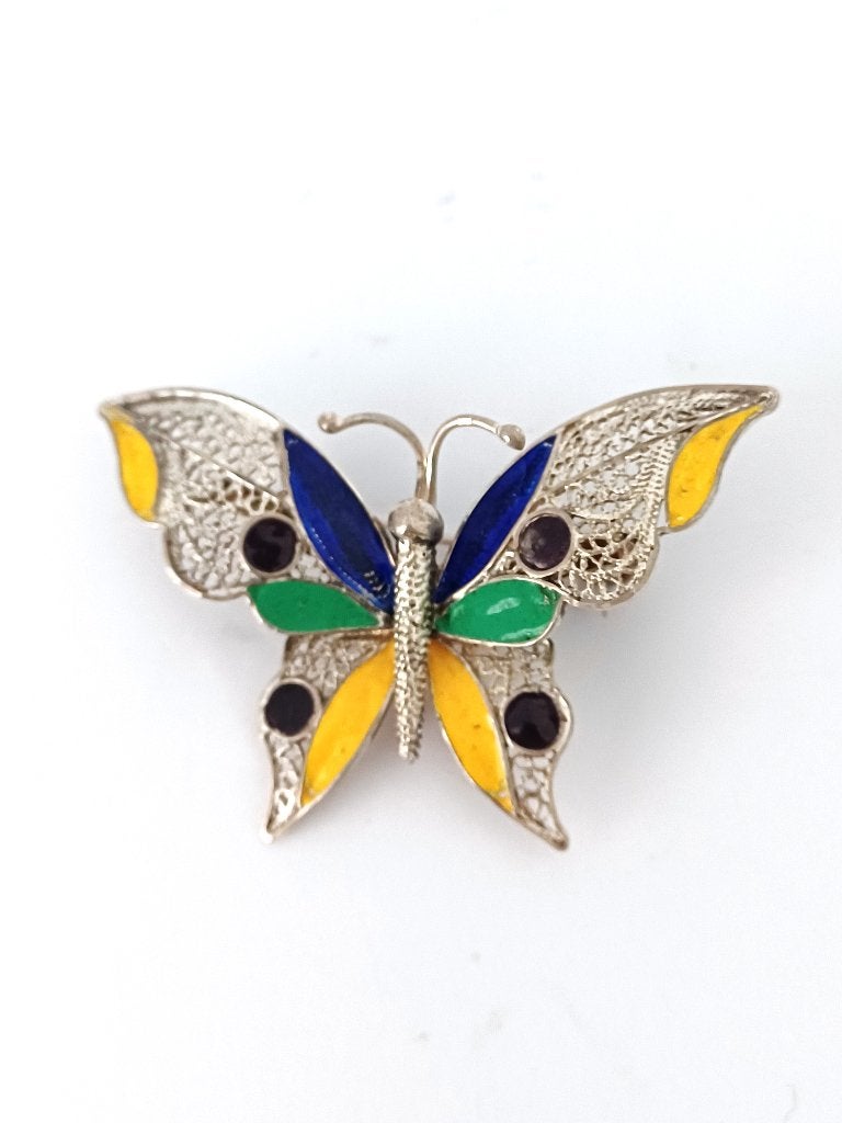 zilver filigraan emaille broche vlinder, Ophalen of Verzenden, Zilver, Broche