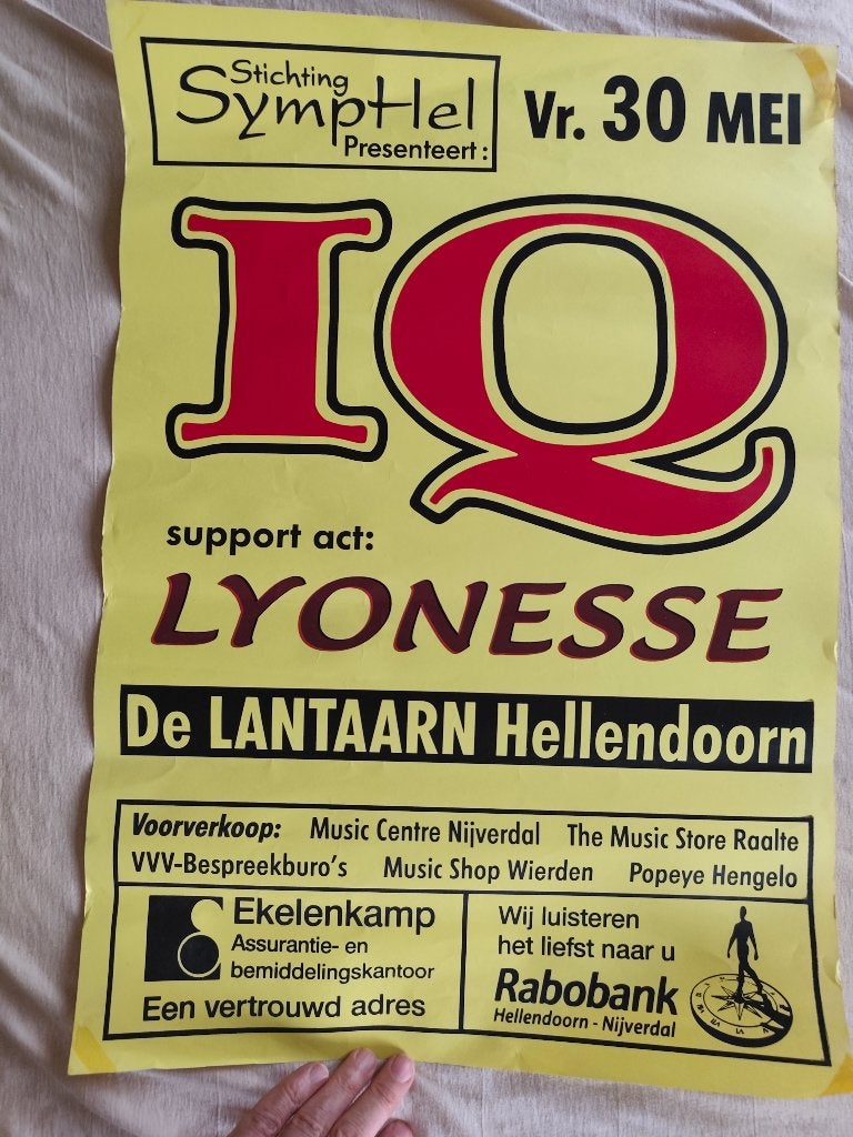Poster concert IQ in Hellendoorn 1997, Cd's en Dvd's, Gebruikt, Overige typen, Ophalen of Verzenden, Poprock