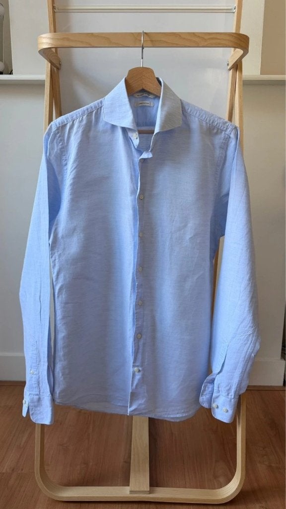 Suitsupply Blauw Katoenen Linnen Tessitura Monti Shirt Maat, Halswijdte 39/40 (M), Zo goed als nieuw, Suitsupply, Verzenden