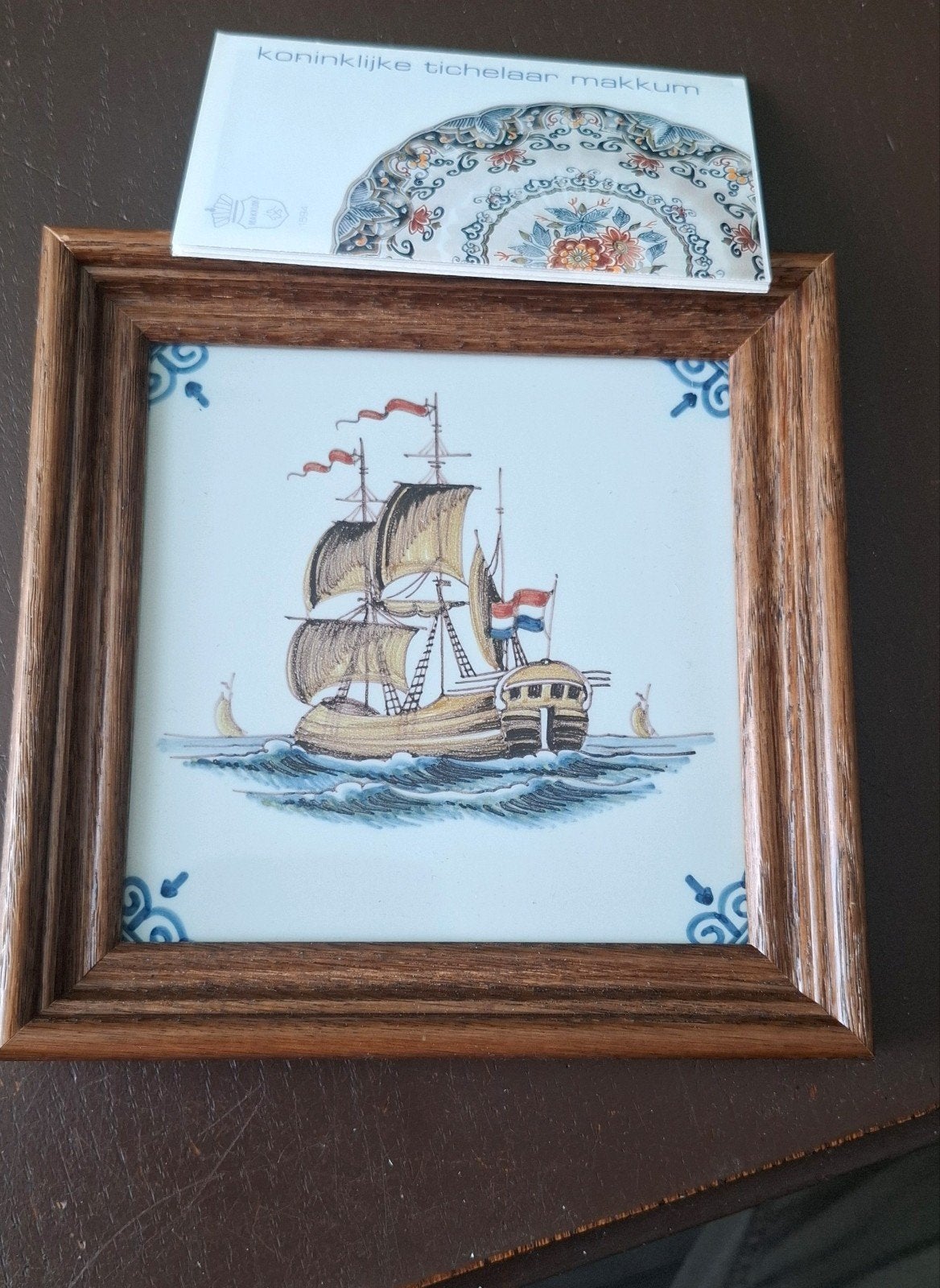 Vintage Makkum Holland-keramische tegel, nautisch huisdecor, Antiek en Kunst, Ophalen of Verzenden