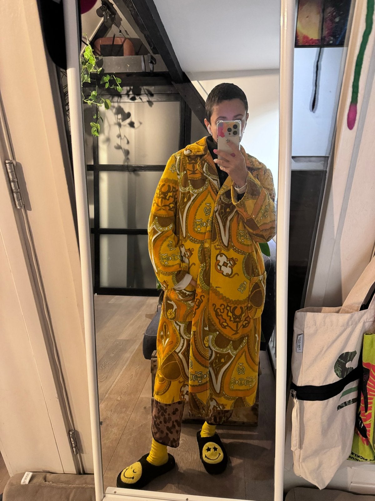 Vintage katoenen badjas met paisley print, Ophalen, Gedragen