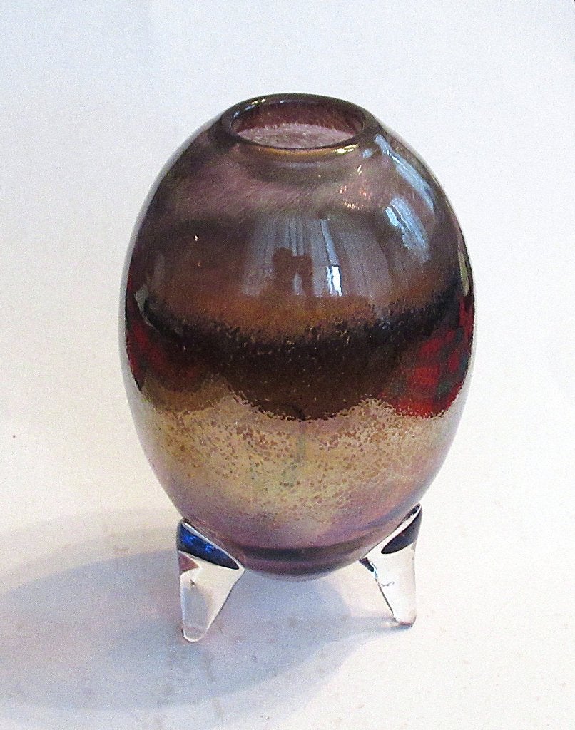 Vintage Art glas kleuren iriserend glazen vaasje met potjes., Antiek en Kunst, Ophalen of Verzenden