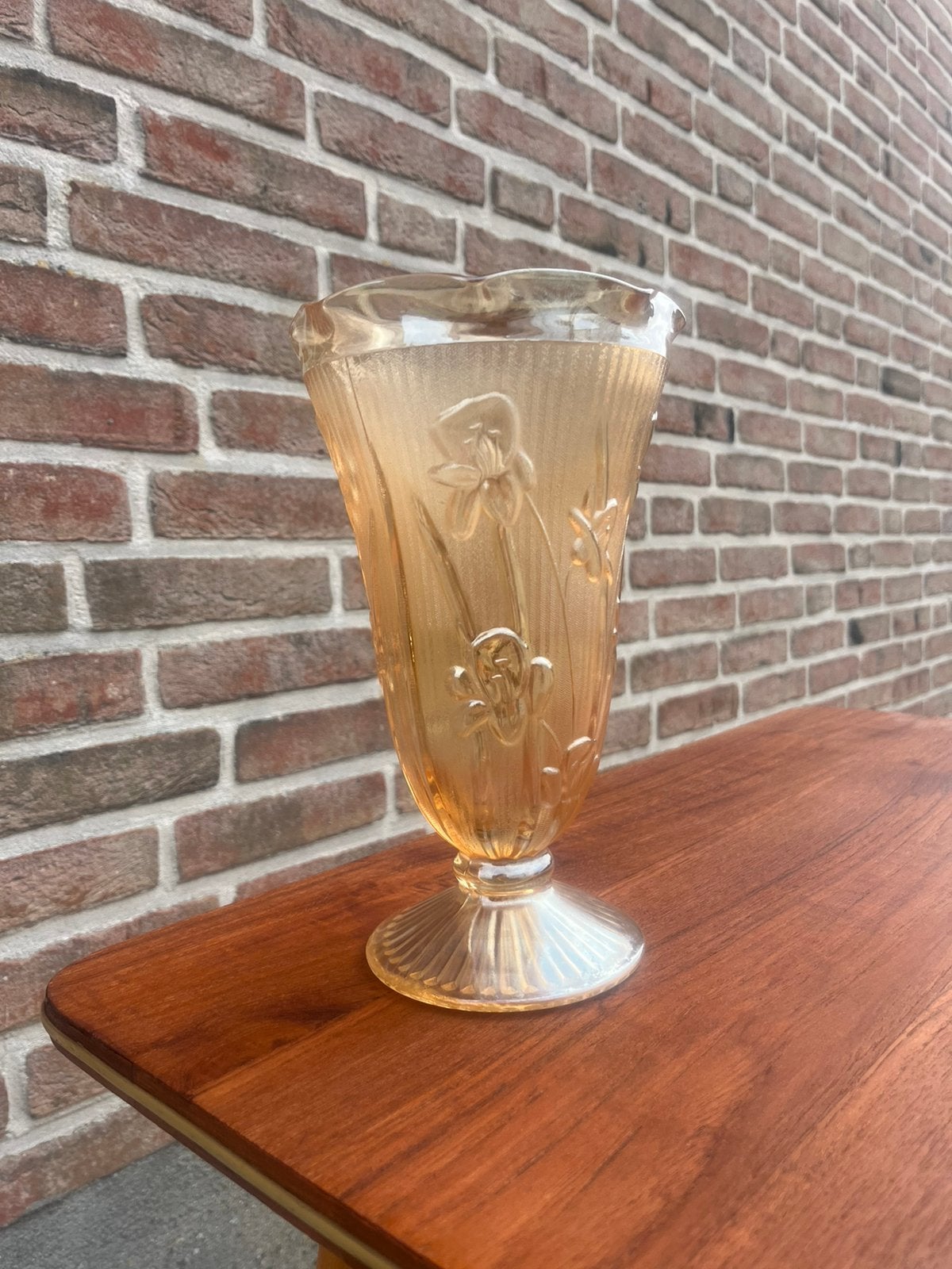 Vintage art deco Jeannette Glass perzik carnavalsglas, Antiek en Kunst, Ophalen of Verzenden