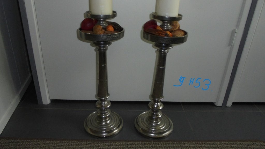 2 metalen kandelaren, doorsnee 19H53cm, Ophalen, 53 cm, Gebruikt, Metaal