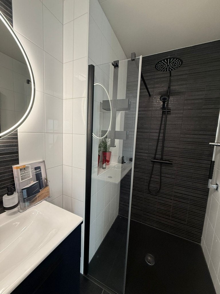 Novellini Young douchewand deur met zijwand 117 cm in lijn, Ophalen, Nieuw, Glas, Douche
