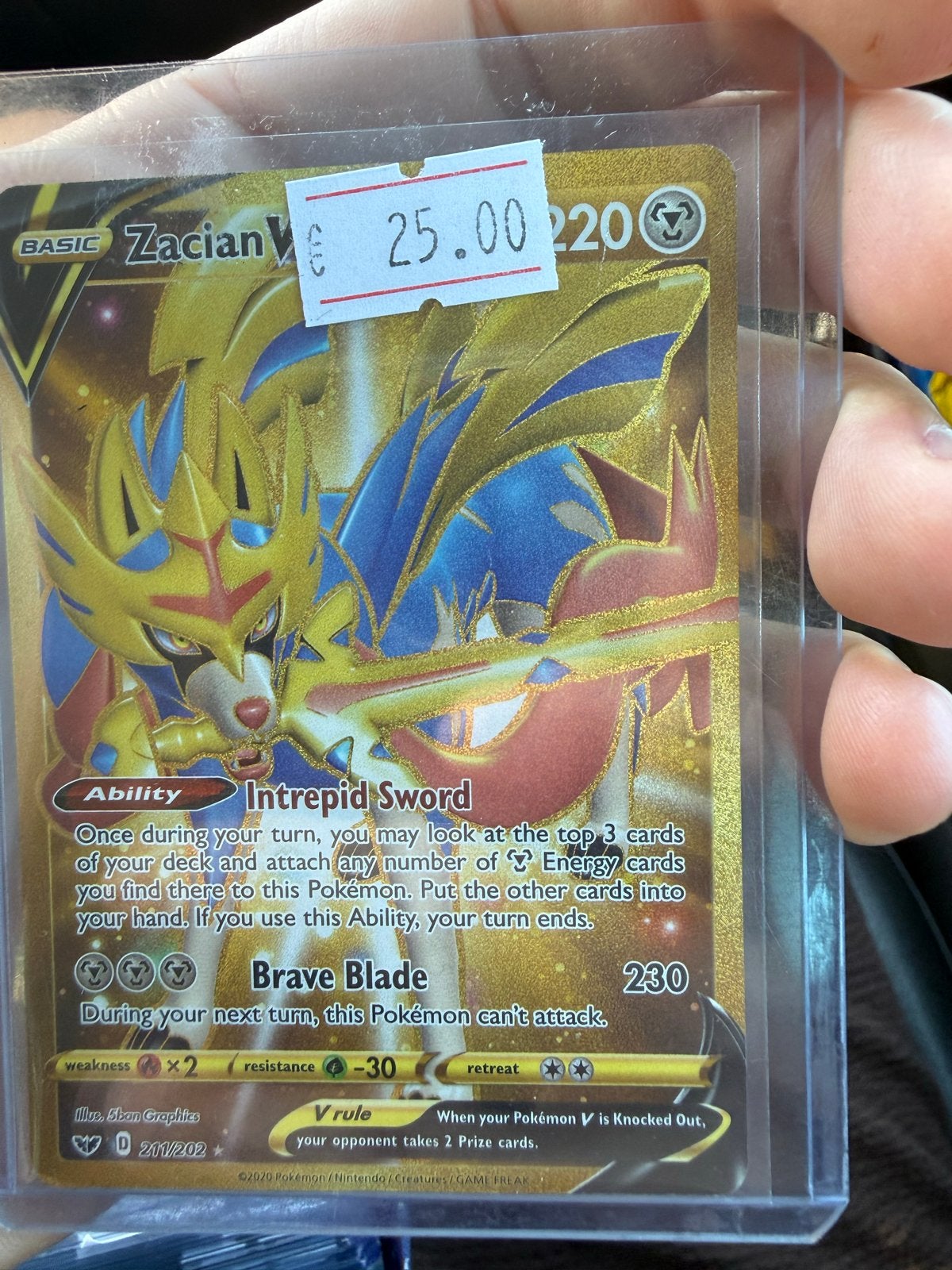 Zacian V Gold Secret Rare Pokémon Kaart (201/202), Ophalen of Verzenden, Zo goed als nieuw, Losse kaart, Foil