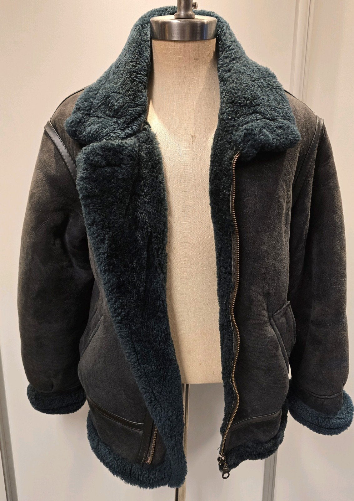 Heren lammy coat pilotenjas - maat M - shearling lamsvacht, Ophalen of Verzenden, Gedragen, Maat 48/50 (M), Blauw