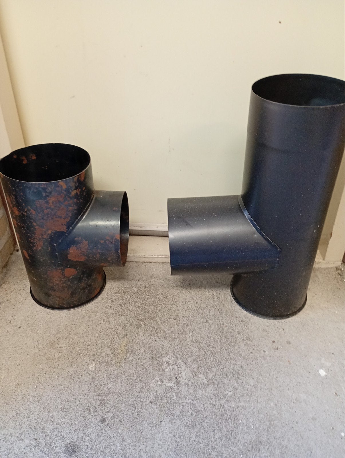 2 X Kachelpijp T Stuk  zwart 180mm, Ophalen, Zo goed als nieuw