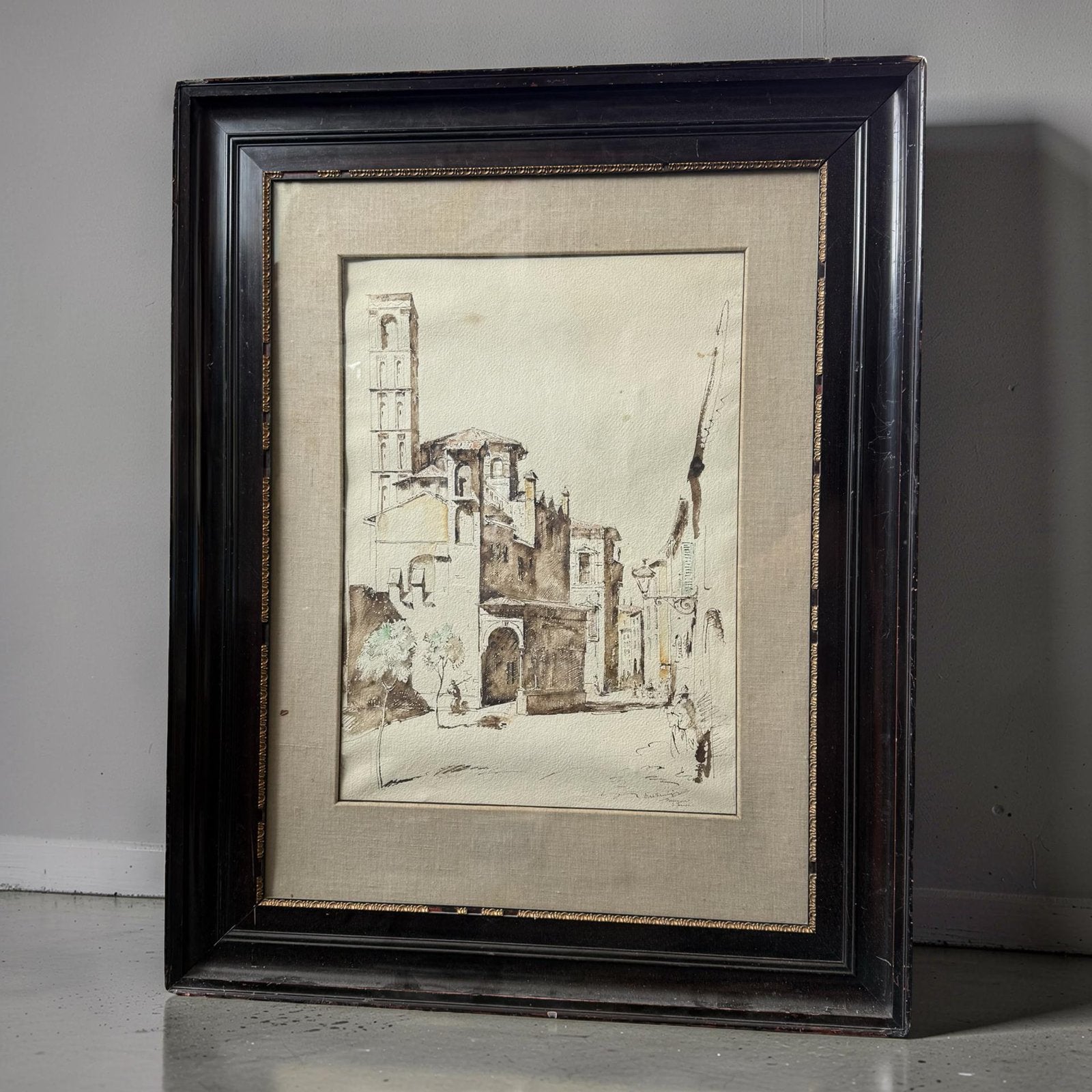 Dirk Kruizinga aquarel in zwarte lijst., Ophalen, Oud hollands, Landschap, Aquarel