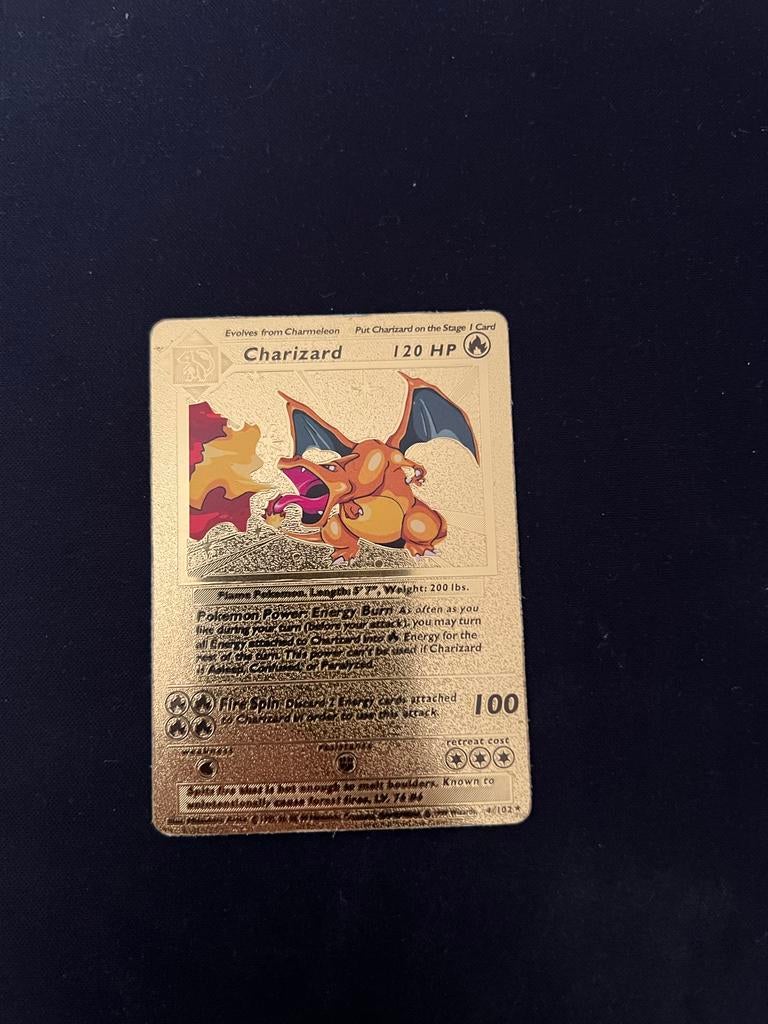 Gouden Charizard Pokémon Kaart, Ophalen of Verzenden, Nieuw, Losse kaart, Foil