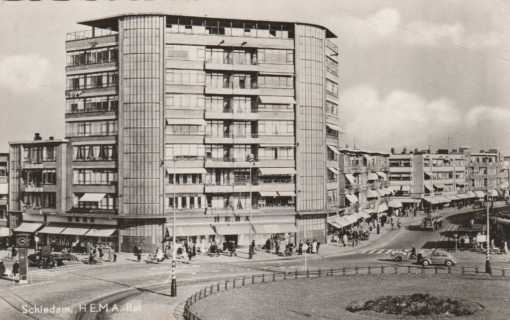 Schiedam     H.E.M.A. Flat, Ophalen of Verzenden, 1940 tot 1960, Gelopen, Zuid-Holland