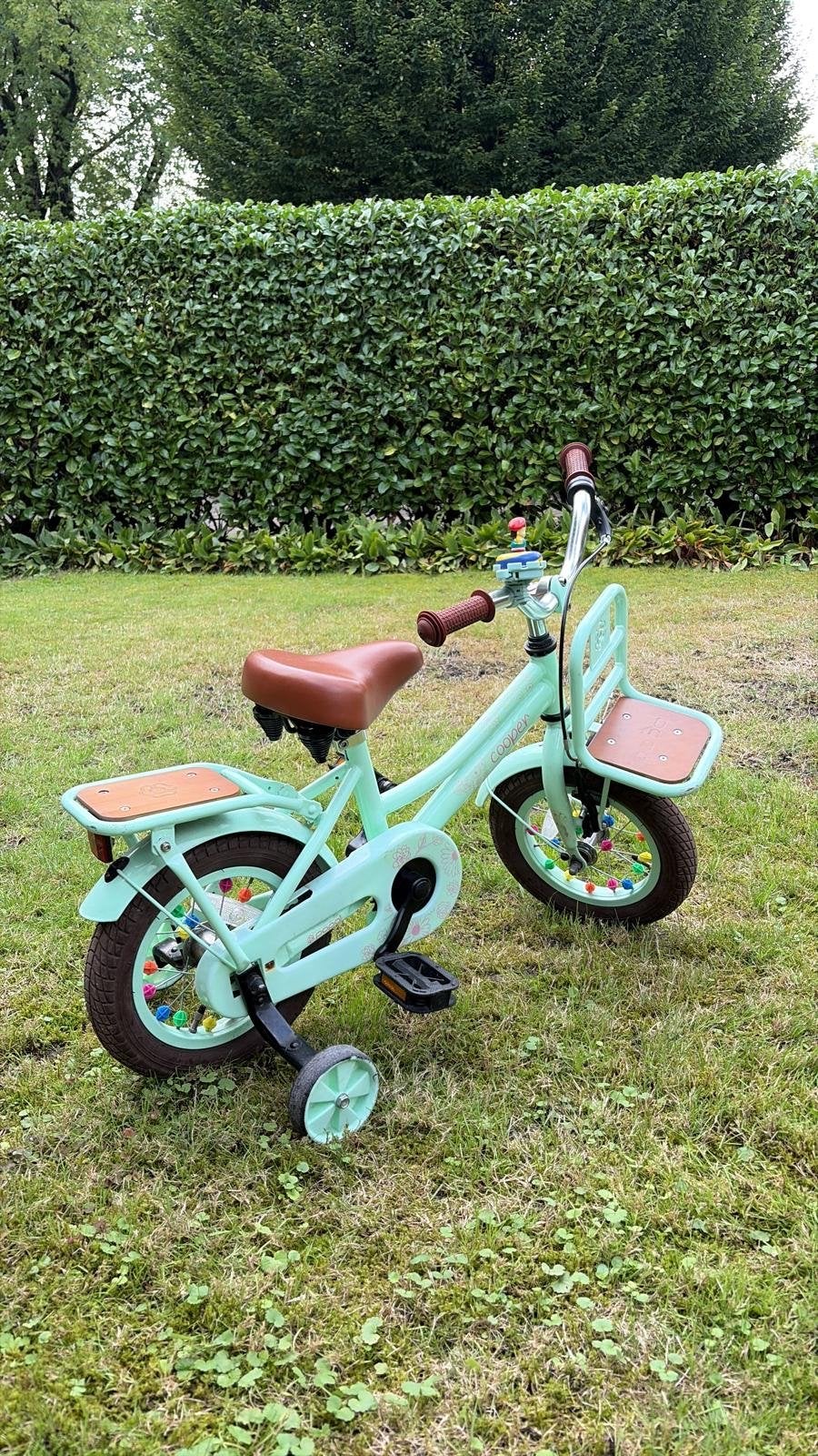 Cooper Bamboo meisjes Kinderfiets 12 inch Mint Groen, Terugtraprem, Zijwieltjes, Gebruikt, Ophalen of Verzenden