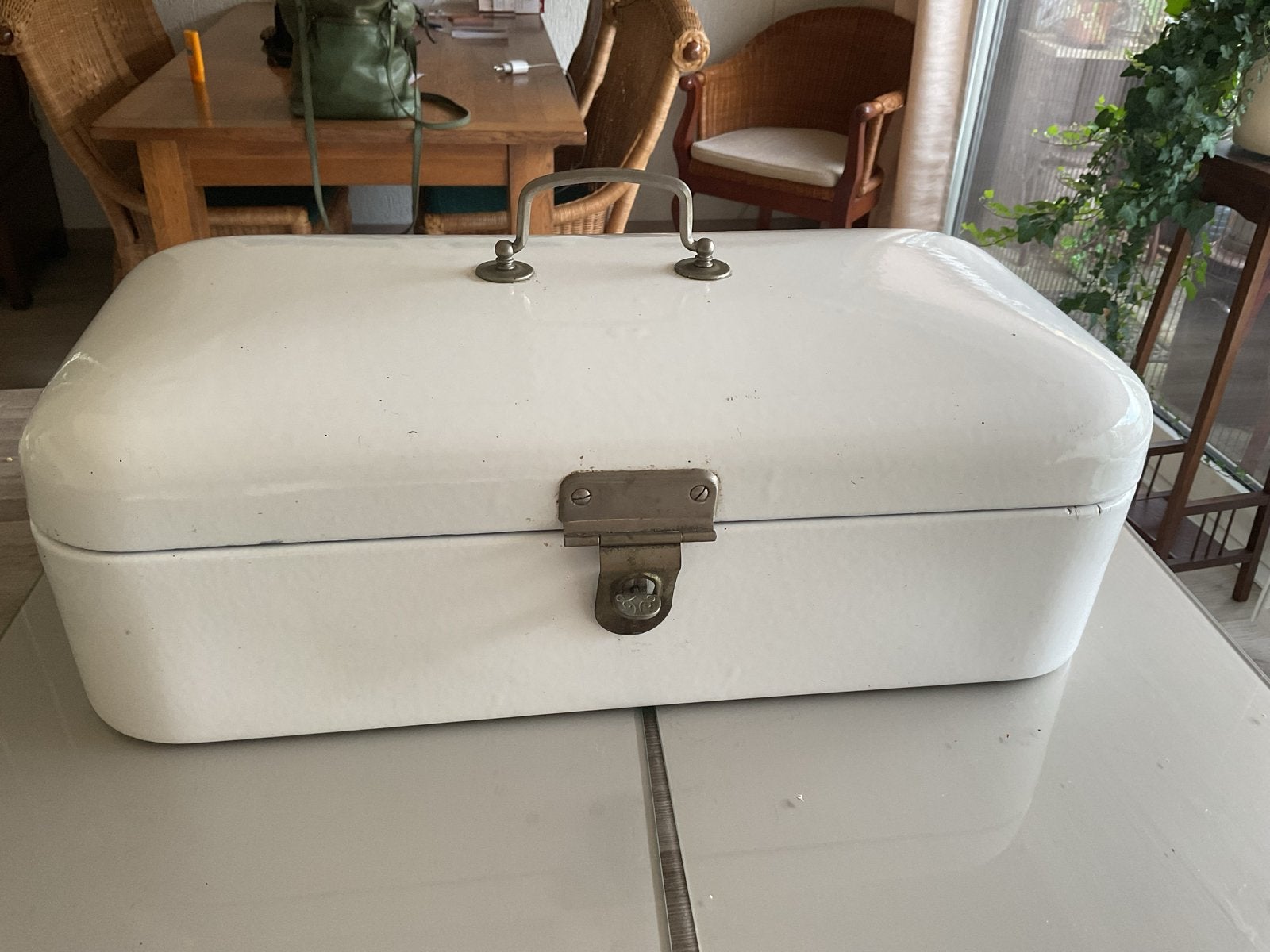 Vintage Broodtrommel - Wit Emaille met Handvat, Antiek en Kunst, Ophalen