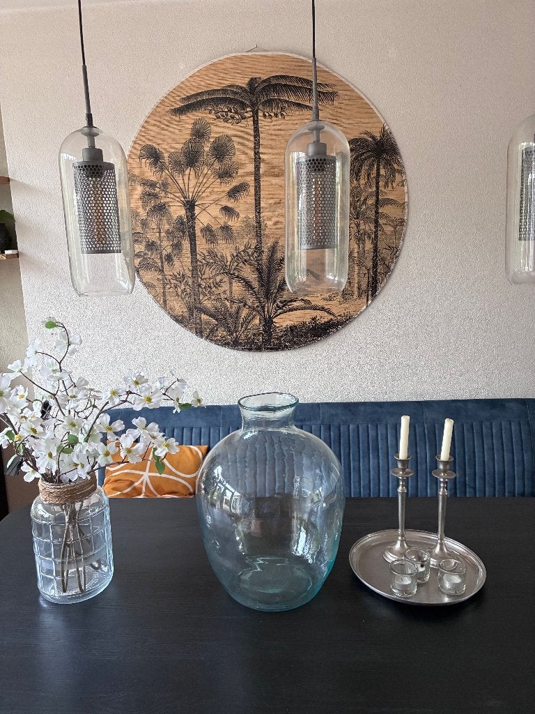 Grote decoratieve glazen kruikvaas – blauwgroen glas, Ophalen, Gebruikt, Meerkleurig, 47 cm