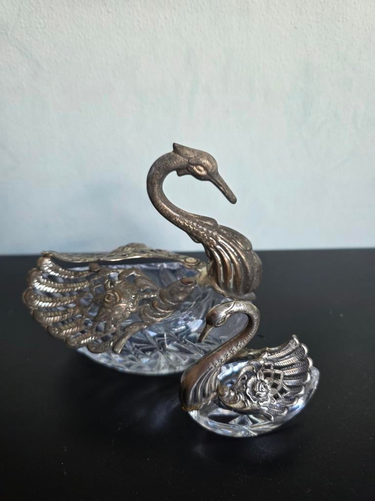 2 verzilverde zwanen, decoratief en uniek, Antiek en Kunst, Antiek | Goud en Zilver, Ophalen of Verzenden, Zilver