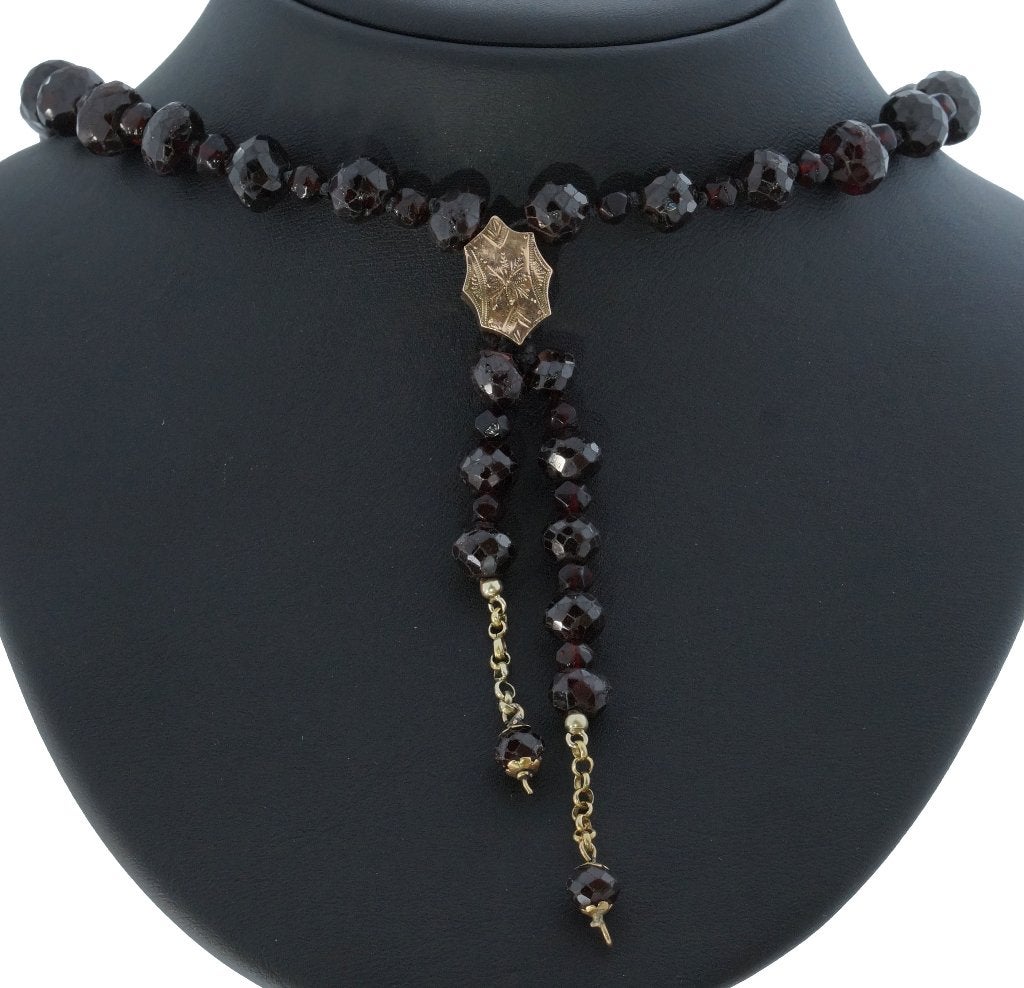 Granaat antieke ketting 14k slot schuif pampel hanger dames, Verzenden, Goud, Ketting, Met edelsteen