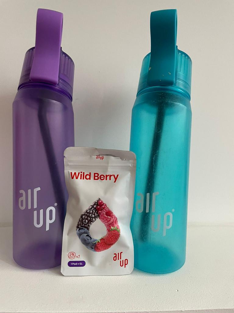 Air up flessen (2x) turquoise/paars + Wild Berry pod, Ophalen of Verzenden, Gebruikt