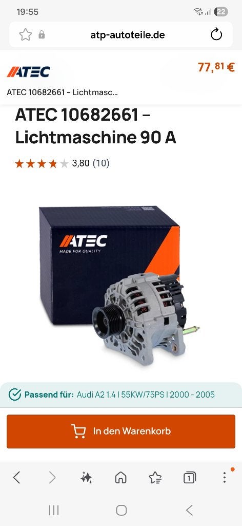 Dynamo 90 A Audi A2, Auto-onderdelen, Ophalen of Verzenden, Nieuw, Audi