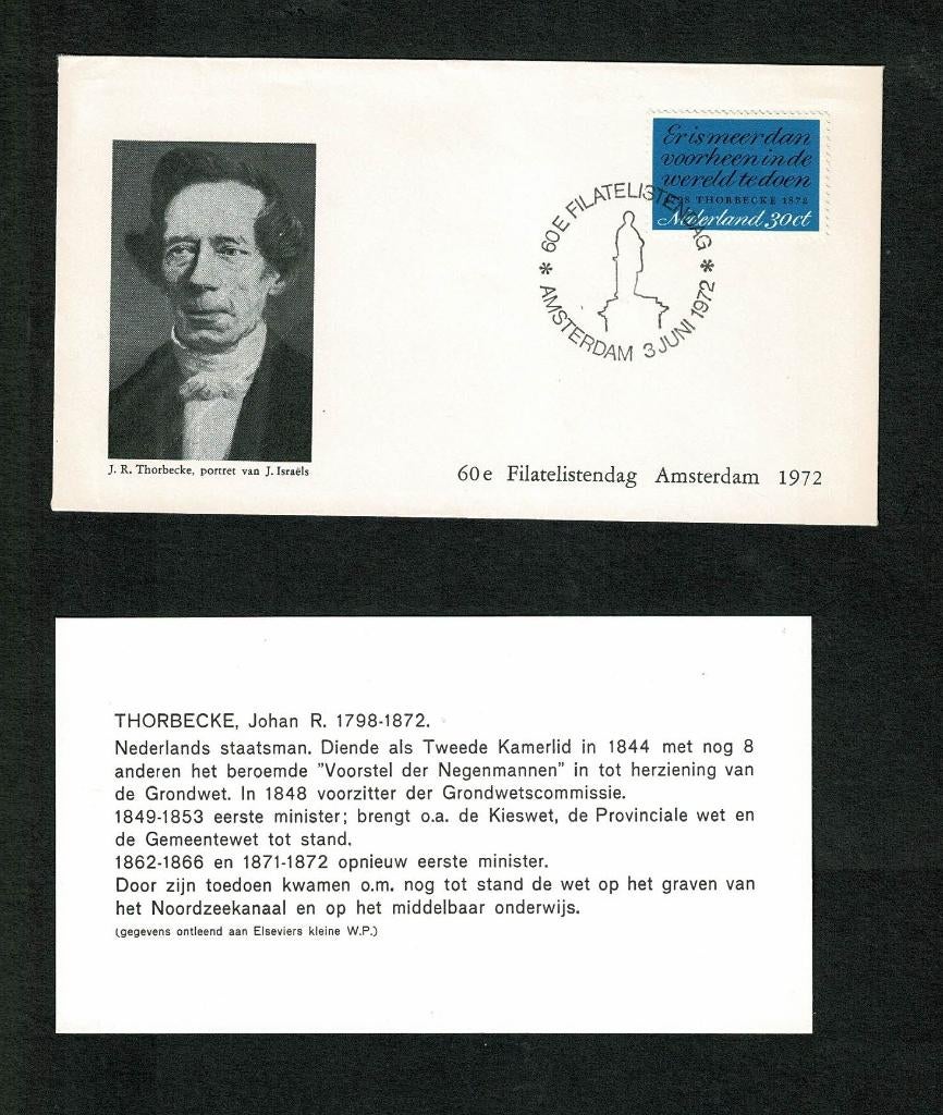 J.R. Thorbecke - met info kaart, Verzenden, Nederland, Kaart, Foto of Prent