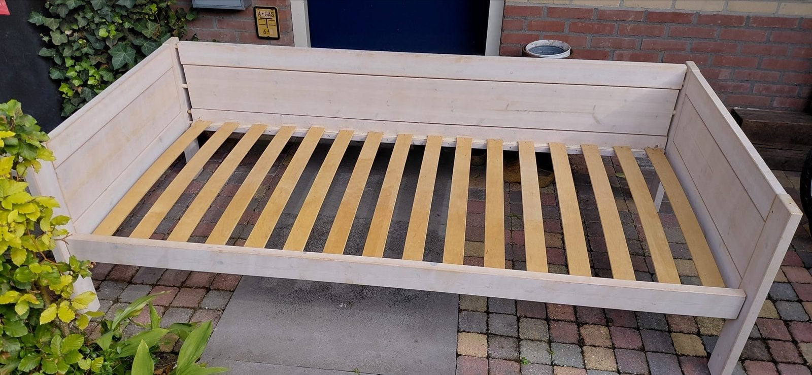Eenpersoonsbed 90x200 cm met lattenbodem, Gebruikt, 90 cm, Eenpersoons, Wit