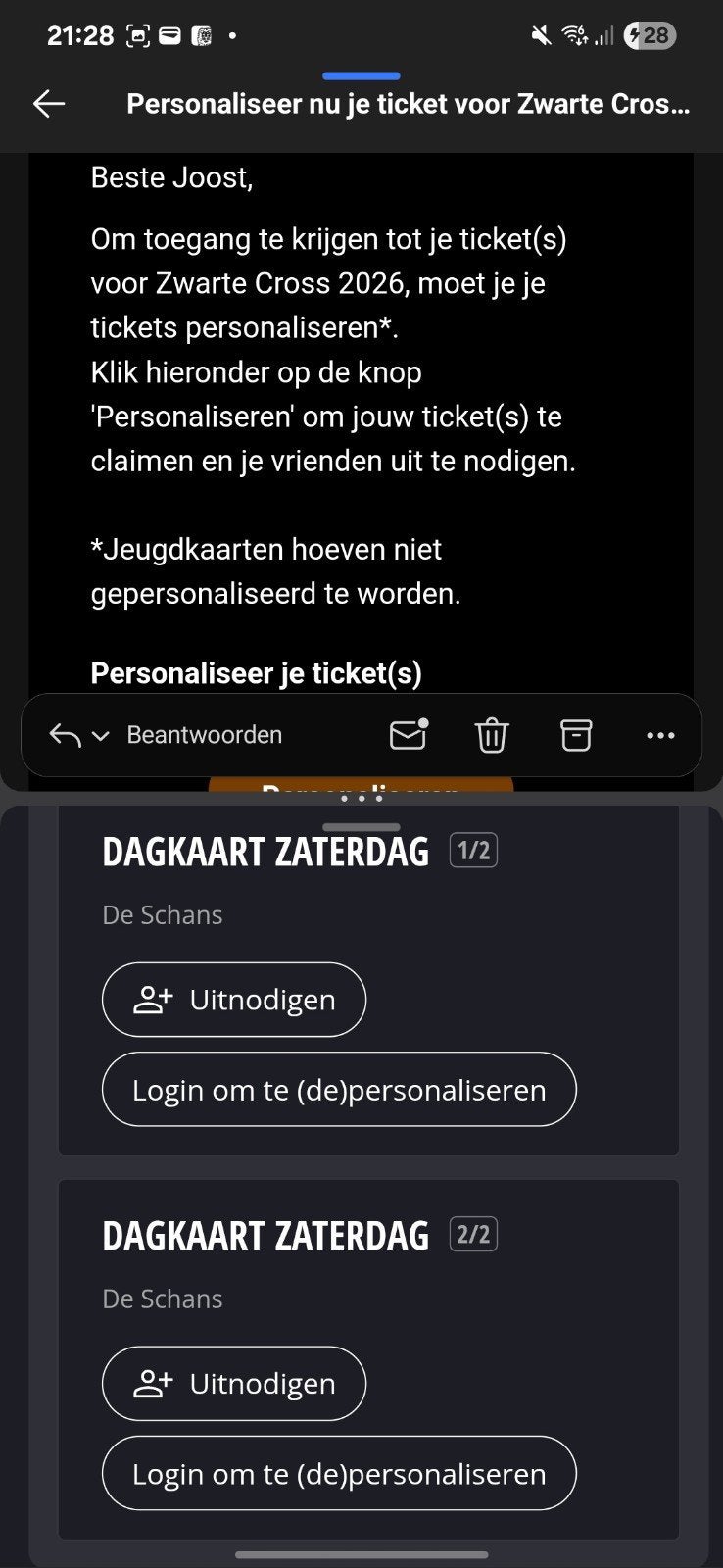 Zwarte cross zaterdagkaarten 2 stuks, Tickets en Kaartjes, Kortingen en Cadeaubonnen, Twee personen, Overige soorten