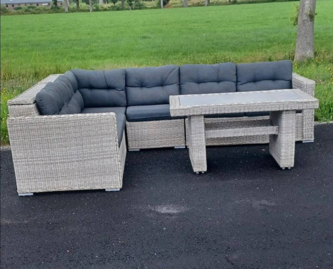 Mooie Loungeset , Diningset met opbergruimte voor de kussens, Ophalen, Zo goed als nieuw, Wicker, Bank