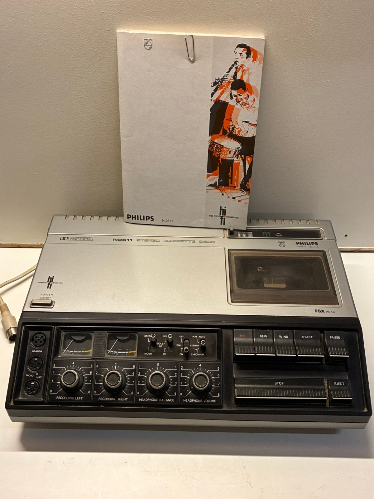 Vintage Philips N2511 Cassettedeck Toploader + Manual, Ophalen, Philips
