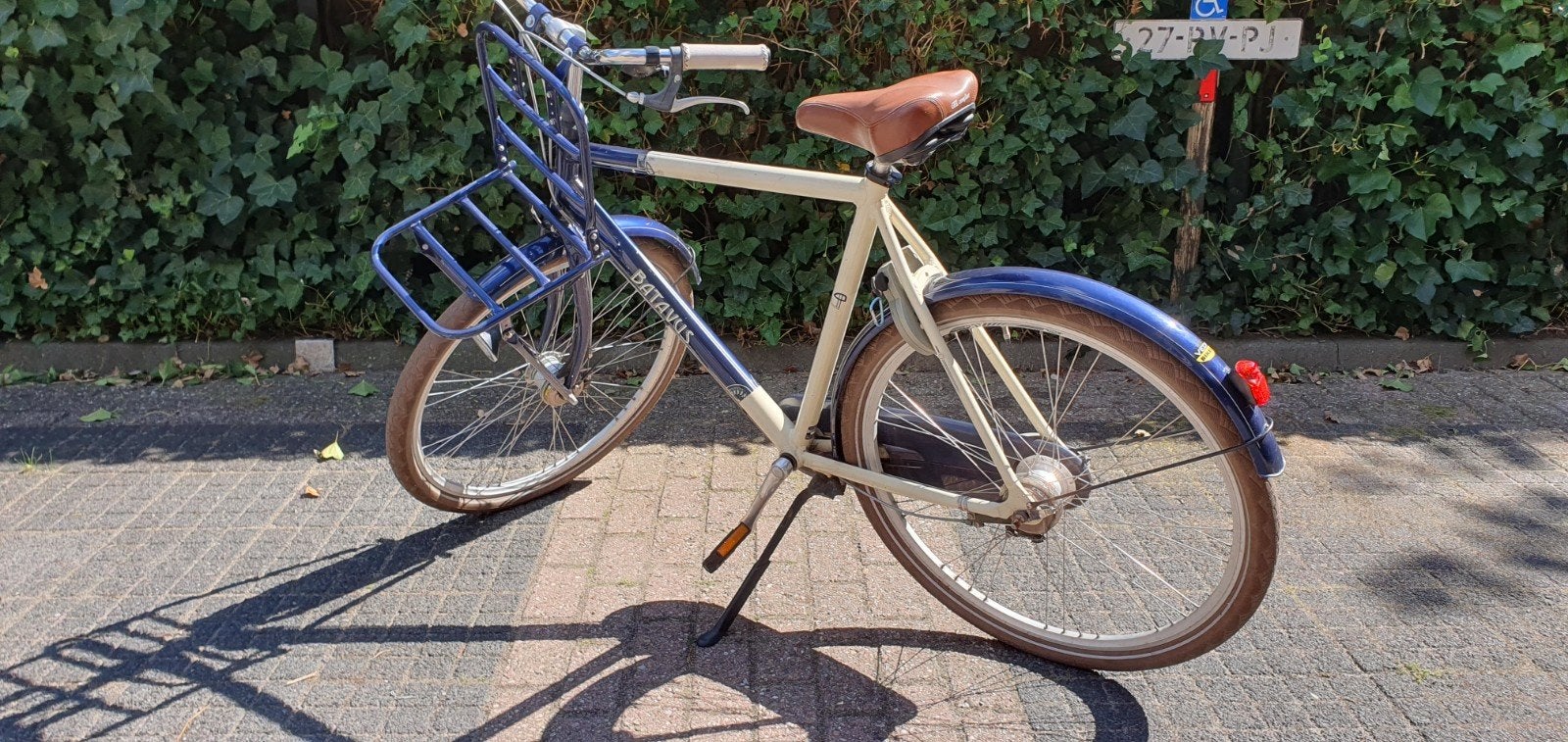 Batavus herenfiets, blauw met voordrager/transportrek, Ophalen, Gebruikt, Staal, Heren